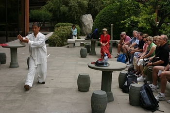 A demonstration of Tai chi, a favorite morning exercise