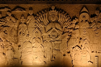 Close up of the low relief carving of Buddha