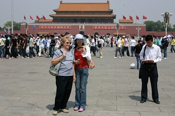 Fran with Sophie in front of Tian'an Men
