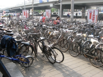 bicycles parked at the subway station